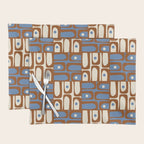 Mid Century Modern Piquet Abstract Multi Retro Brown and Blue Pattern Placemat Gallery Image 1