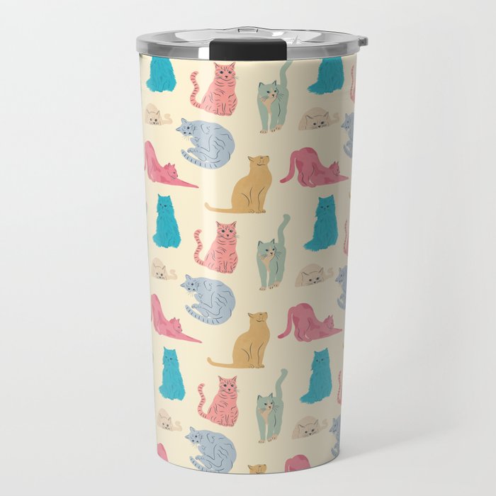 Pastel Cats Pattern Travel Mug Gallery Image 1