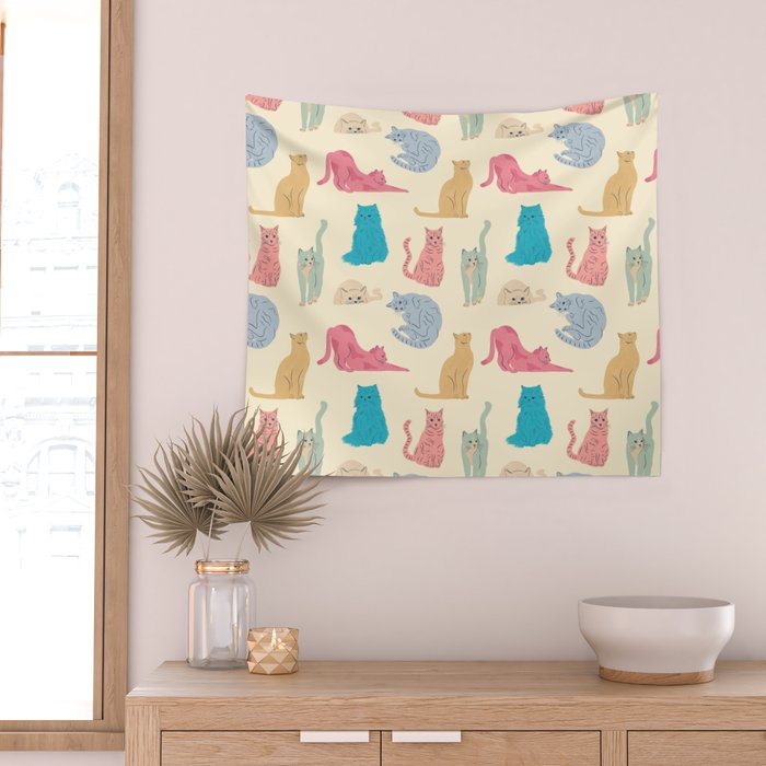 Pastel Cats Pattern Wall Tapestry Gallery Image 2