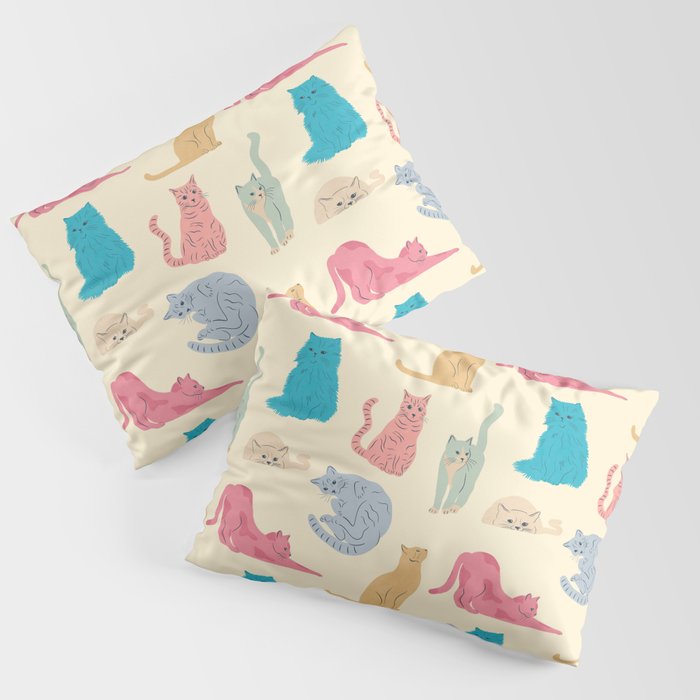 Pastel Cats Pattern Pillow Sham Gallery Image 3