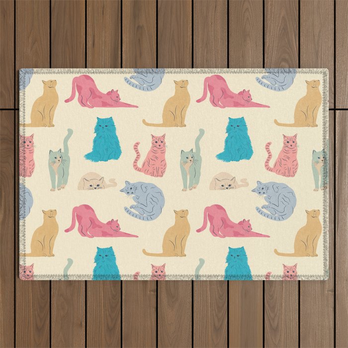 Pastel Cats Pattern Outdoor Rug Gallery Image 1