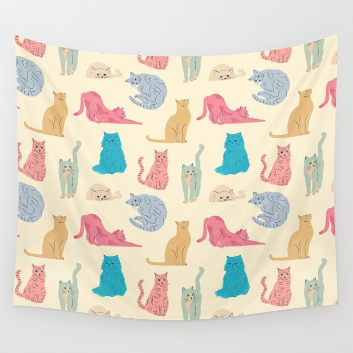 Pastel Cats Pattern Wall Tapestry Gallery Image 4