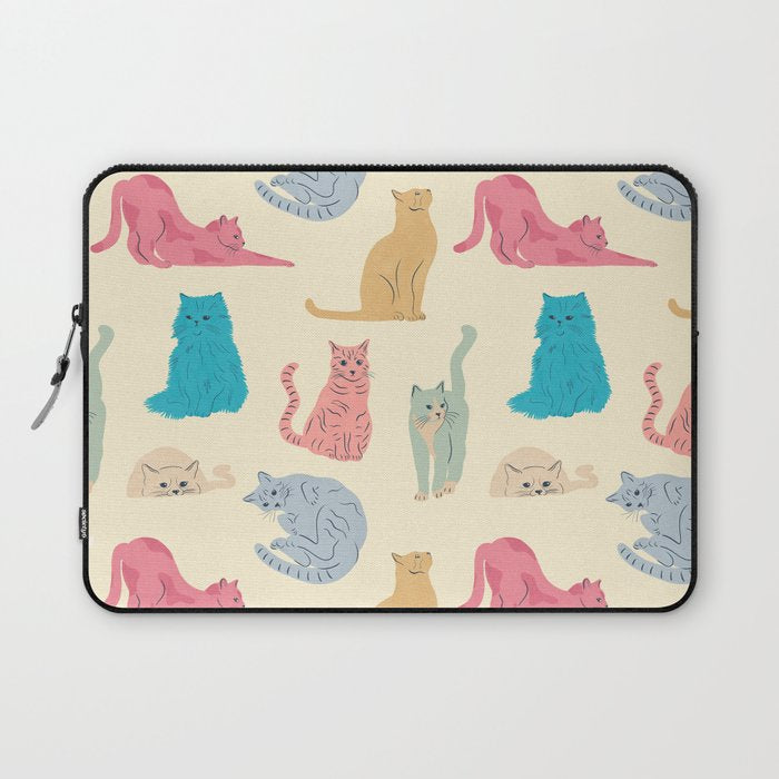 Pastel Cats Pattern Laptop Sleeve Gallery Image 1