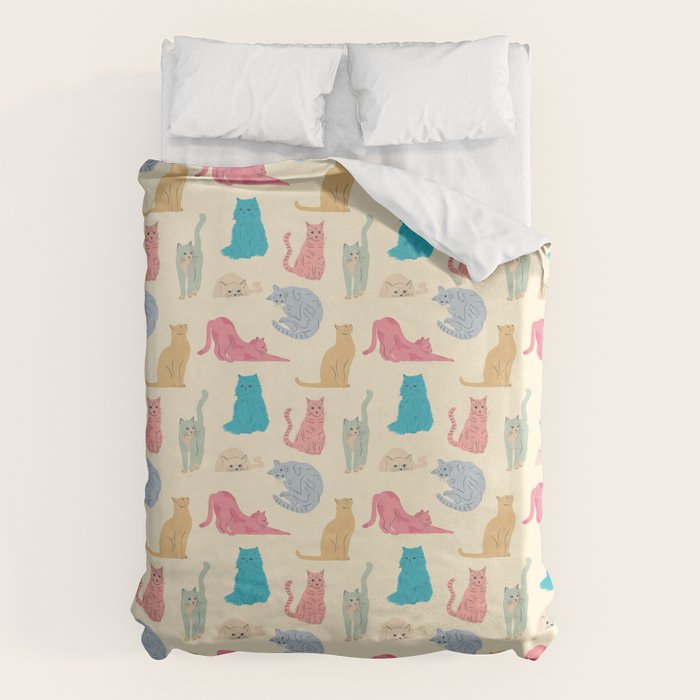 Pastel Cats Pattern Duvet Cover Gallery Image 1