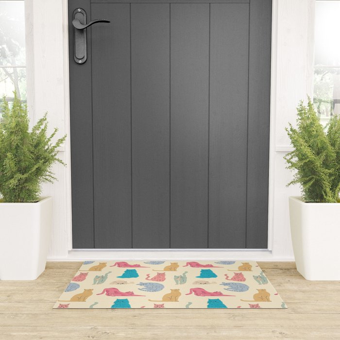 Pastel Cats Pattern Welcome Mat Gallery Image 3