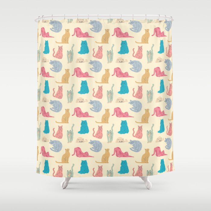 Pastel Cats Pattern Shower Curtain Gallery Image 1