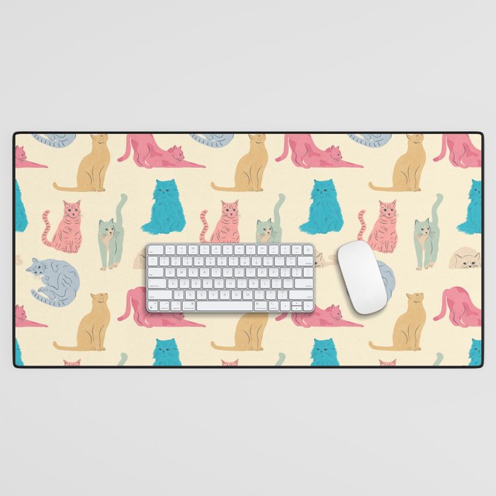Pastel Cats Pattern Desk Mat Gallery Image 1