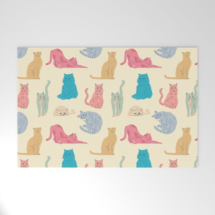 Pastel Cats Pattern Welcome Mat Gallery Image 1