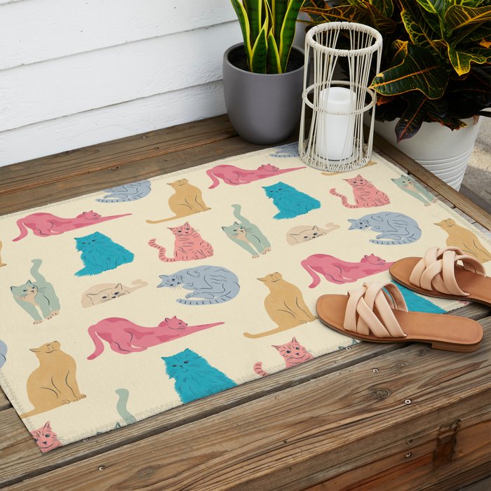 Pastel Cats Pattern Outdoor Rug Gallery Image 2