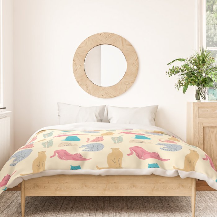 Pastel Cats Pattern Duvet Cover Gallery Image 3