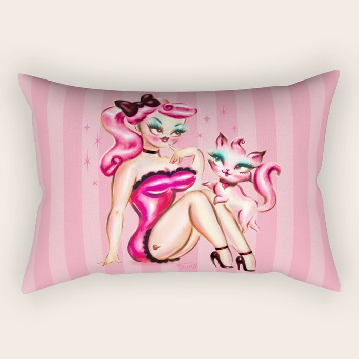 Smitten Kitten Pinup Doll Rectangular Pillow Gallery Image 2