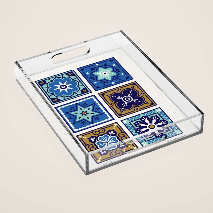 Talavera Mexican Tile - Navy & Bronze Palette Acrylic Tray Gallery Image 1