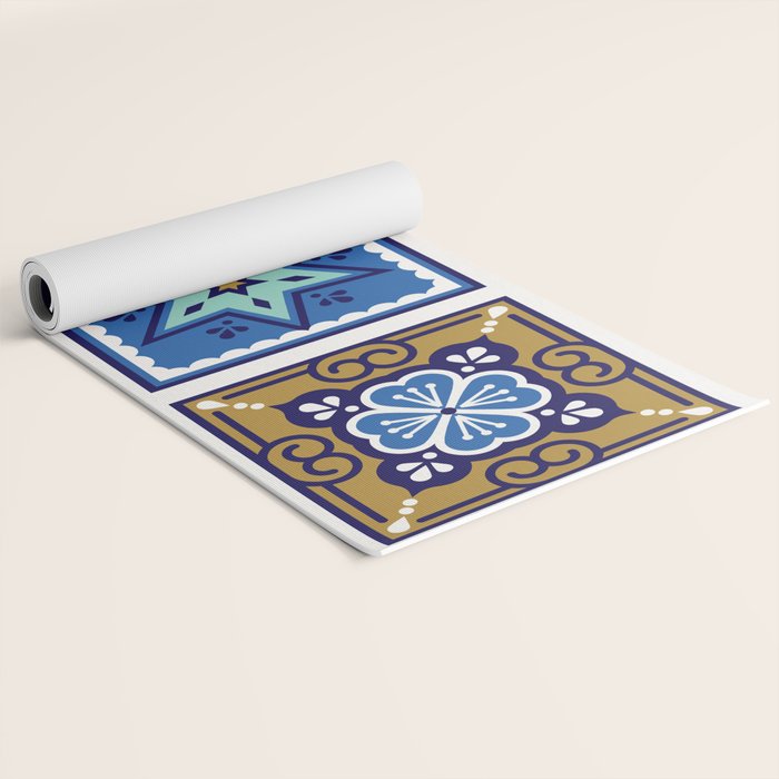 Talavera Mexican Tile - Navy & Bronze Palette Yoga Mat Gallery Image 2