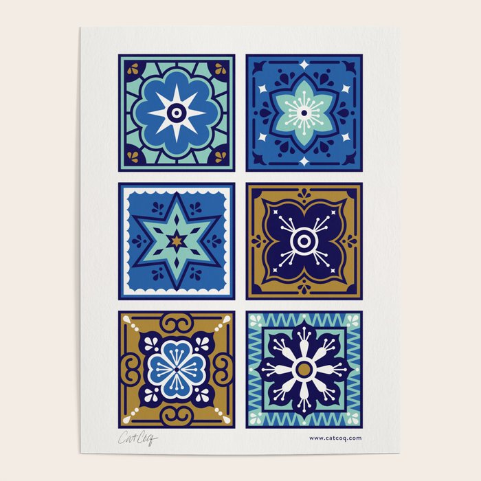 Talavera Mexican Tile - Navy & Bronze Palette Poster Gallery Image 1