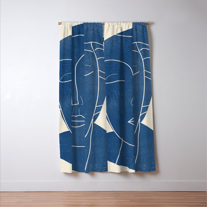 Lady Portrait Minimal Line Art 3 Blue Window Curtain Gallery Image 3