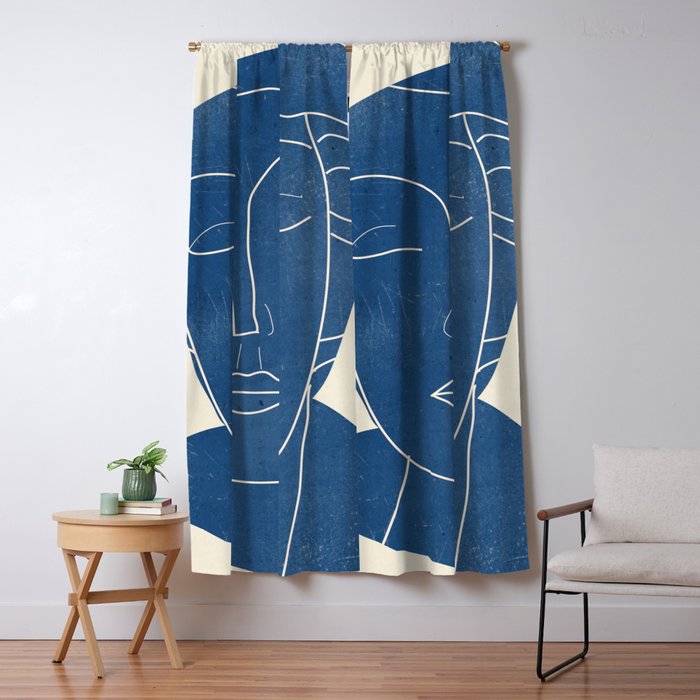 Lady Portrait Minimal Line Art 3 Blue Window Curtain Gallery Image 5