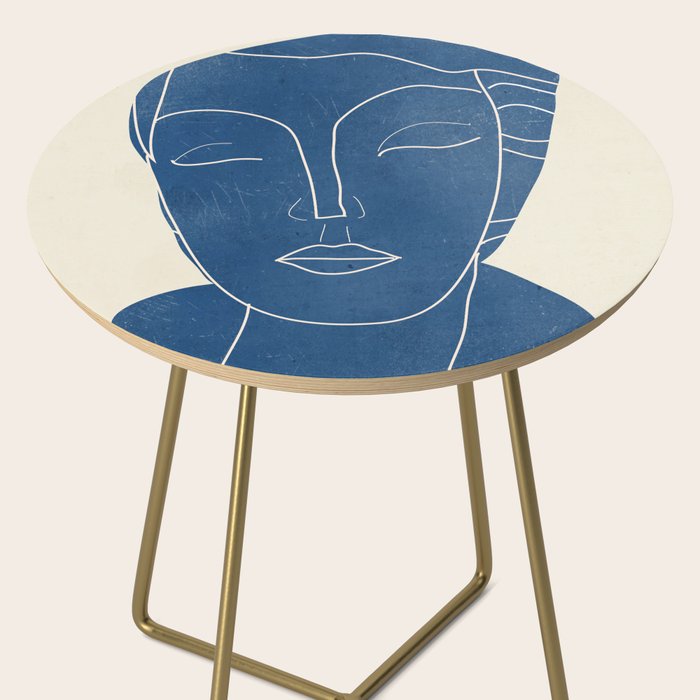 Lady Portrait Minimal Line Art 3 Blue Side Table Gallery Image 2