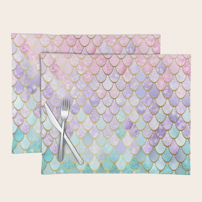 Mermaid Art, Pastel and Gold Placemat Gallery Image 1