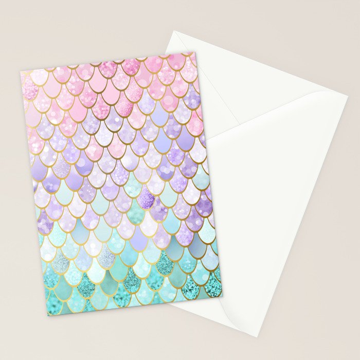 Mermaid Art, Pastel and Gold Stationery Card Gallery Image 2