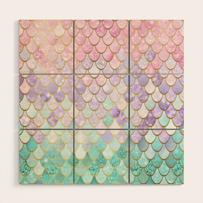 Mermaid Art, Pastel and Gold Wood Wall Art Gallery Image 1