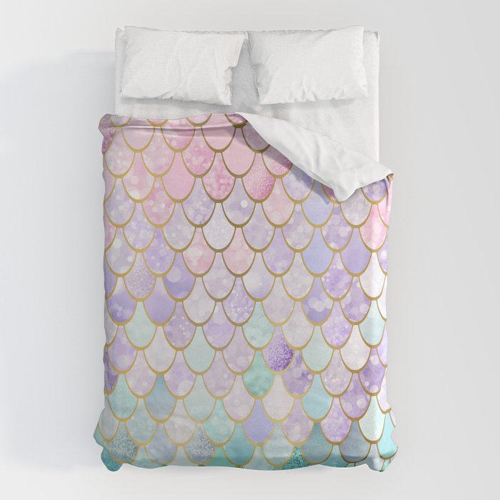 Mermaid Art, Pastel and Gold Duvet Cover Gallery Image 1