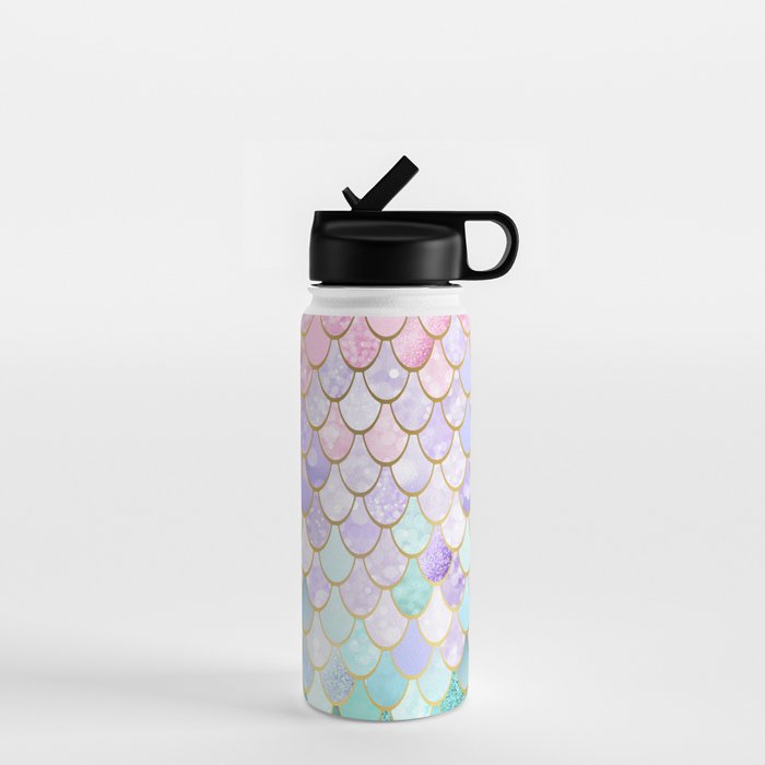 Mermaid Art, Pastel and Gold Water Bottle Gallery Image 1