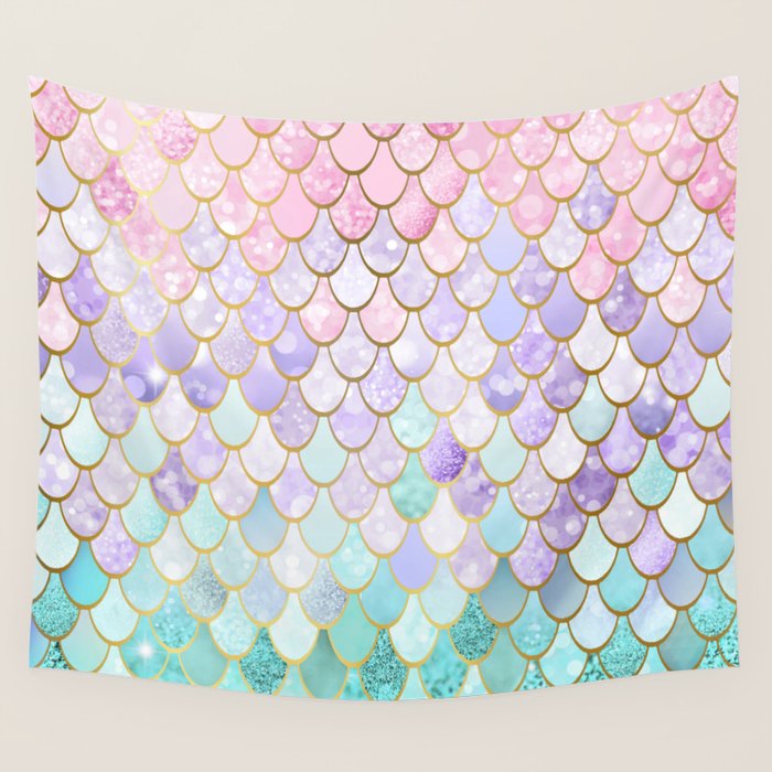 Mermaid Art, Pastel and Gold Wall Tapestry Gallery Image 4