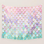 Mermaid Art, Pastel and Gold Wall Tapestry Gallery Image 4