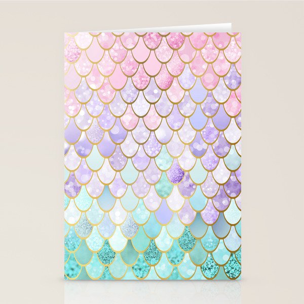 Mermaid Art, Pastel and Gold Stationery Card Gallery Image 1