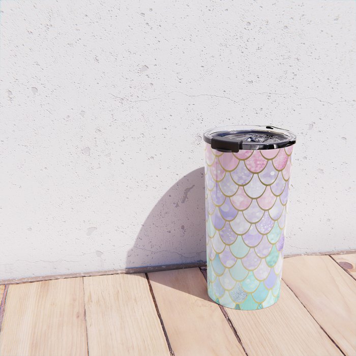Mermaid Art, Pastel and Gold Travel Mug Gallery Image 4