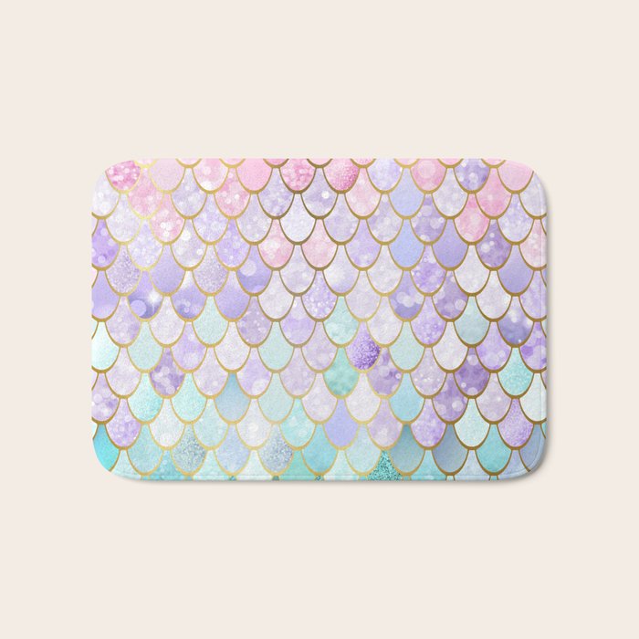 Mermaid Art, Pastel and Gold Bath Mat Gallery Image 1