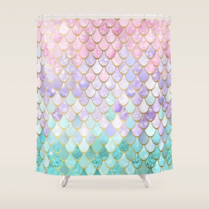 Mermaid Art, Pastel and Gold Shower Curtain Gallery Image 1