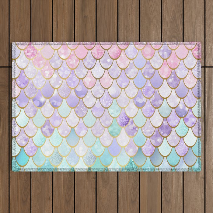 Mermaid Art, Pastel and Gold Outdoor Rug Gallery Image 1