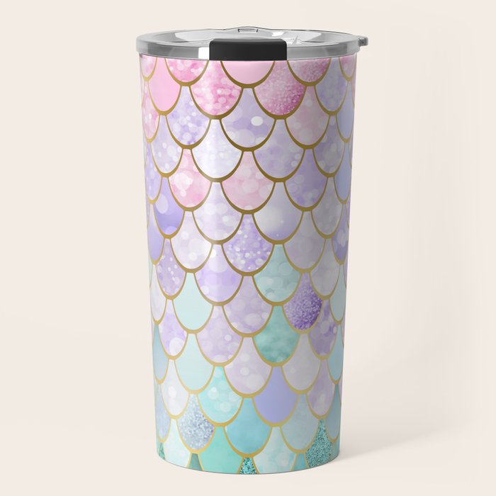 Mermaid Art, Pastel and Gold Travel Mug Gallery Image 1