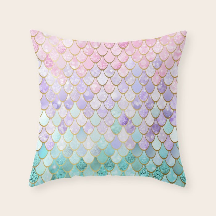 Mermaid Art, Pastel and Gold Throw Pillow Gallery Image 6