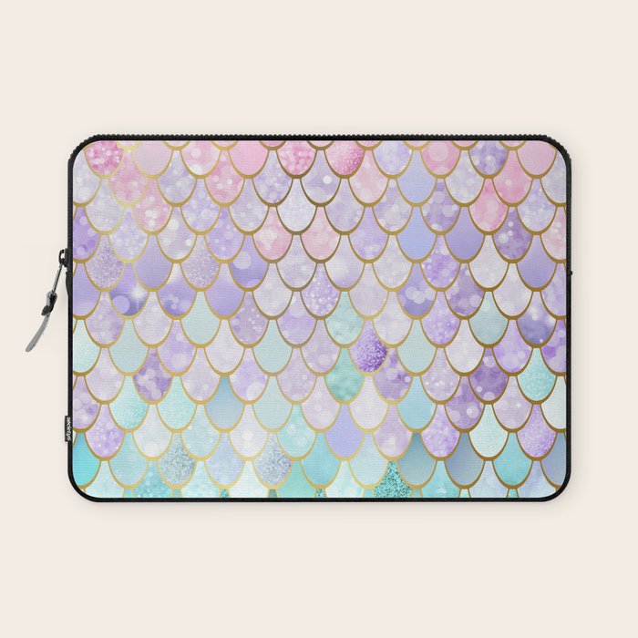 Mermaid Art, Pastel and Gold Laptop Sleeve Gallery Image 1