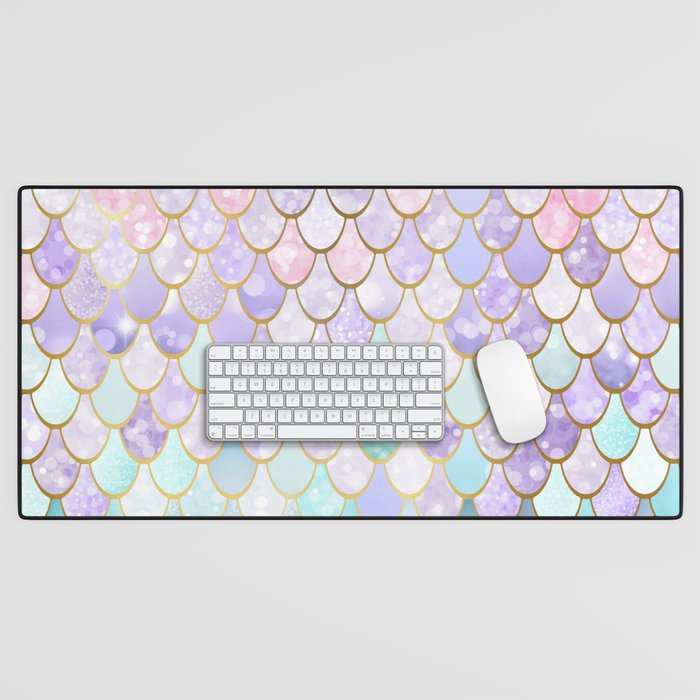 Mermaid Art, Pastel and Gold Desk Mat Gallery Image 1