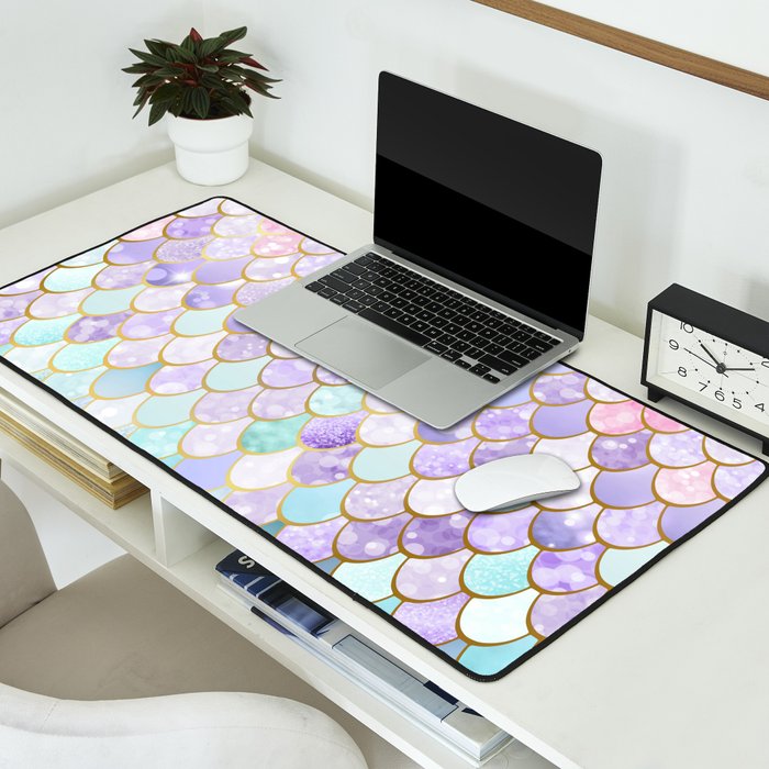 Mermaid Art, Pastel and Gold Desk Mat Gallery Image 2