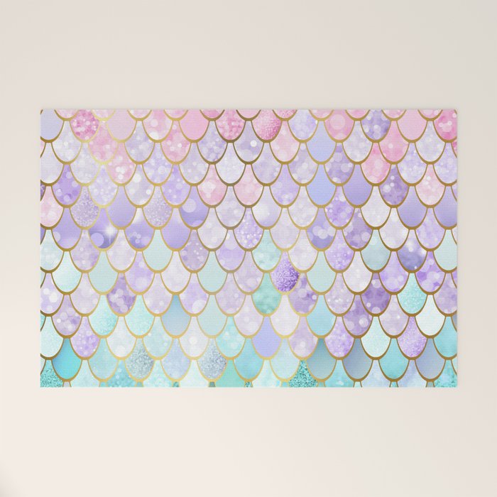 Mermaid Art, Pastel and Gold Welcome Mat Gallery Image 1