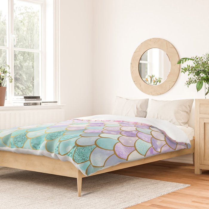 Mermaid Art, Pastel and Gold Duvet Cover Gallery Image 2