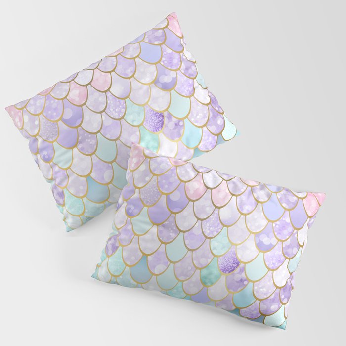 Mermaid Art, Pastel and Gold Pillow Sham Gallery Image 1