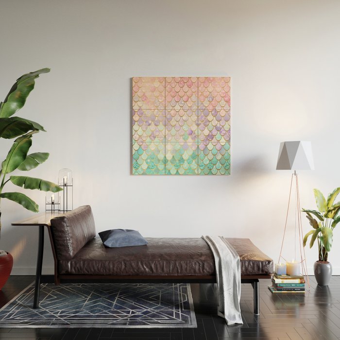 Mermaid Art, Pastel and Gold Wood Wall Art Gallery Image 2