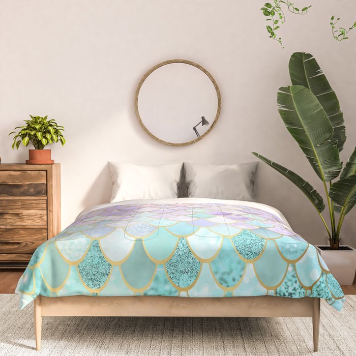 Mermaid Art, Pastel and Gold Comforter Gallery Image 3