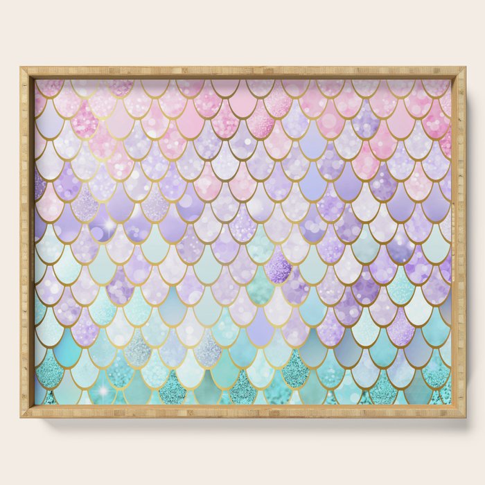 Mermaid Art, Pastel and Gold Serving Tray Gallery Image 1