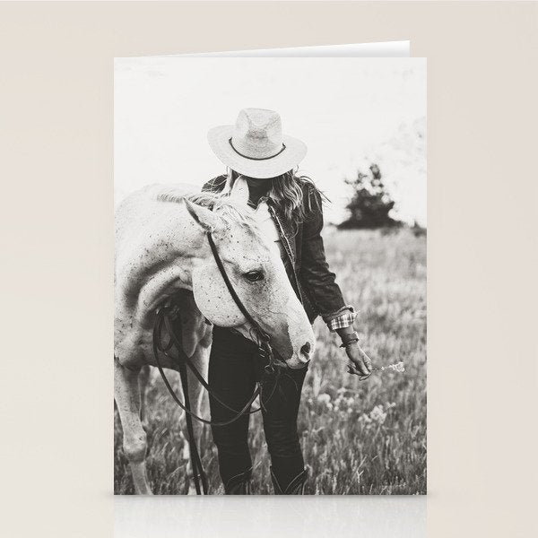 A Cowgirl & Her Horse - Black & White Photo Stationery Card Gallery Image 1