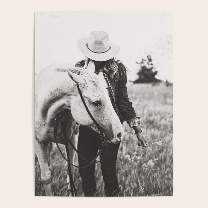A Cowgirl & Her Horse - Black & White Photo Poster Gallery Image 4