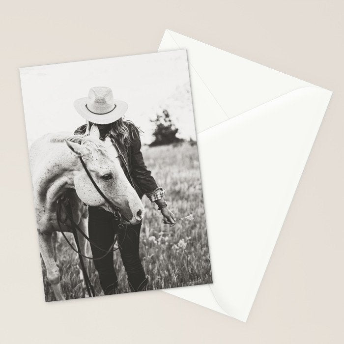 A Cowgirl & Her Horse - Black & White Photo Stationery Card Gallery Image 2