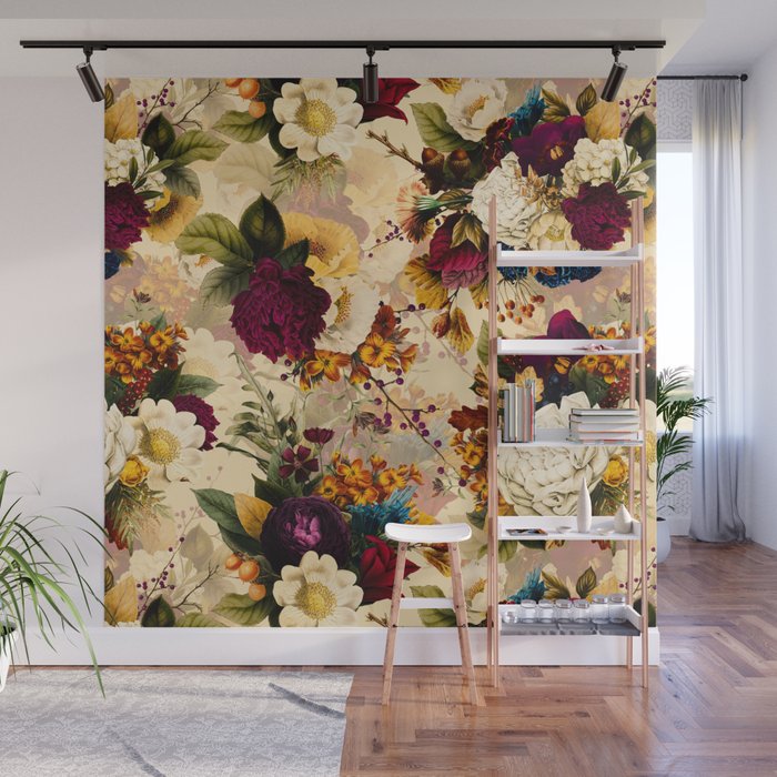 Vintage & Shabby Chic -  Nostalgic Winter Florals Pattern Wall Mural Gallery Image 1