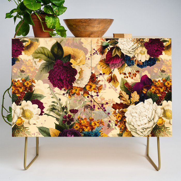 Vintage & Shabby Chic -  Nostalgic Winter Florals Pattern Credenza Gallery Image 1