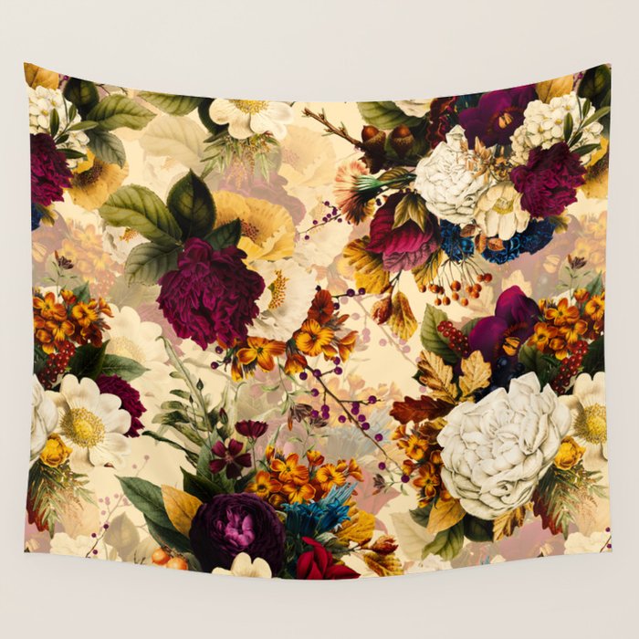Vintage & Shabby Chic -  Nostalgic Winter Florals Pattern Wall Tapestry Gallery Image 4